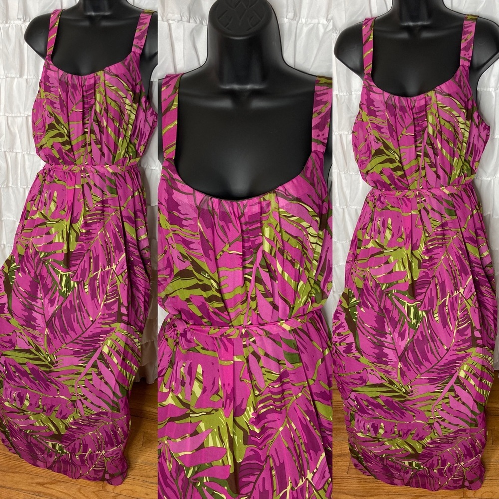 Amanda Lane island themed long belted maxi dress